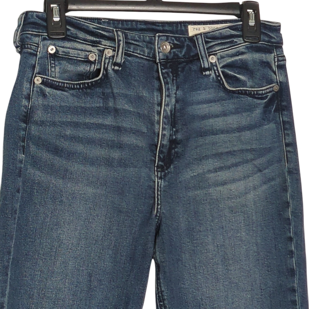 Rag & Bone 28 Waist Straight Leg Dark Wash Jeans Raw Hem Capsule Wardrobe Casual